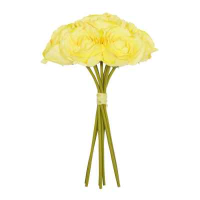 26CM YELLOW OPEN ROSE X 7 HAND TIED