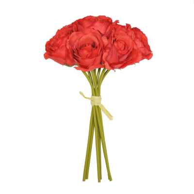 26CM RED OPEN ROSE X 7 HAND TIED