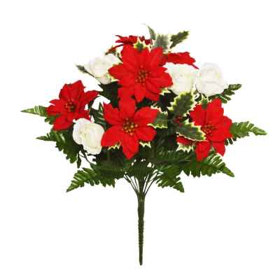 50CM POINSETTIA ROSE HOLLY BERRY X 14 BOUQUET