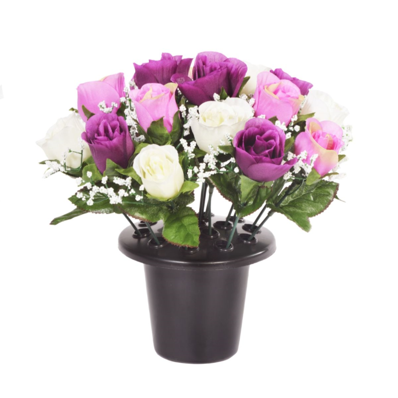 25CM PURPLE ROSEBUD GYPSOPHILA X 16 GRAVE POT | sincerefloral