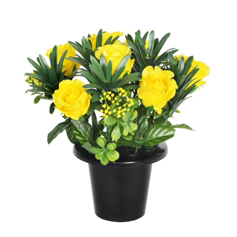 25CM YELLOW ROSE BERRY FOLIAGE GRAVE POT | sincerefloral