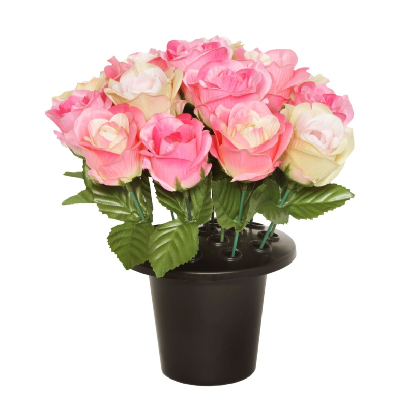 25CM PINK OPEN ROSE X 16 GRAVE POT | sincerefloral