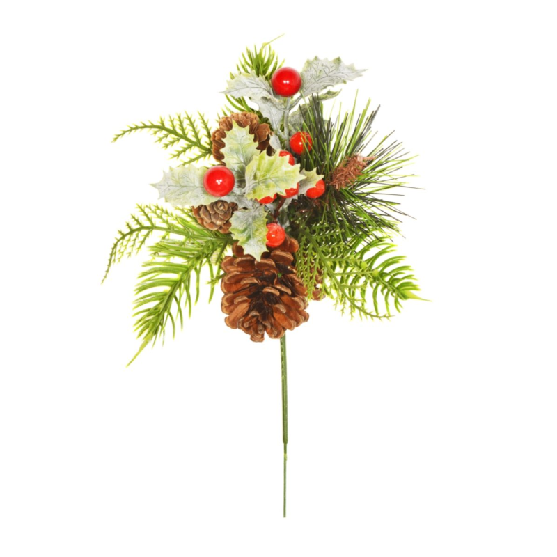 (1401756) 20CM HOLLY BERRY CONE PINE PICK (I | sincerefloral