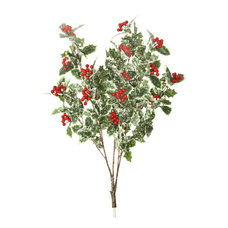 82Cm Frosted Holly Branch (Coated Red Berry C | sincerefloral