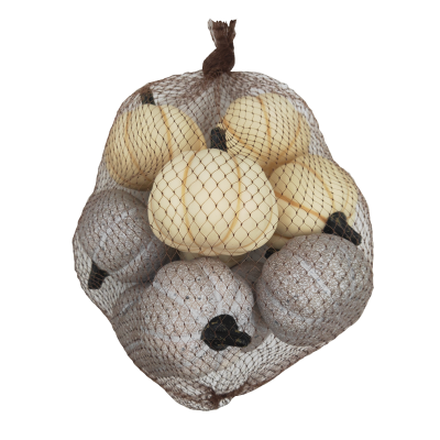 6CM CREAM & GREY PUMPKINS X 10 IN NET BAG