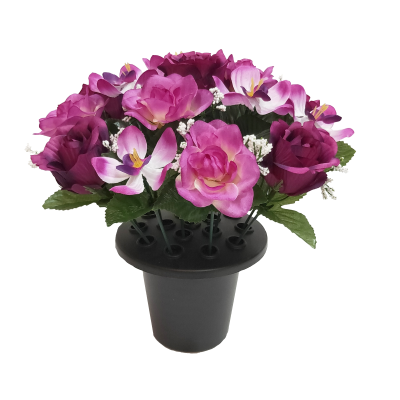 25Cm Burgundy Rose Orchid X 16 Grave Pot | sincerefloral