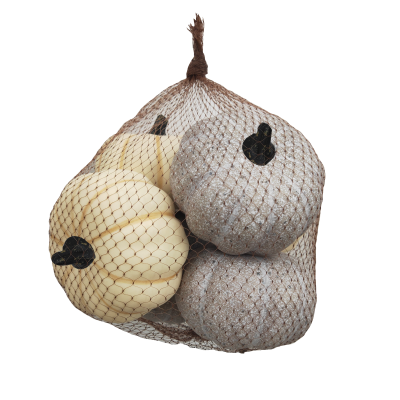 10CM CREAM & GREY PUMPKINS X 6 IN NET BAG