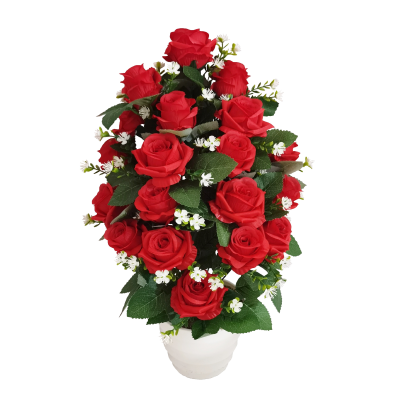 47CM RED ROSE GYPSOPHILA X 19 WEIGHTED POT